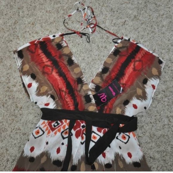 Womens Blouse Wrapper White Multi Floral Small V-Neck Shirt Tie Back Cap Sleeve - Picture 4 of 4